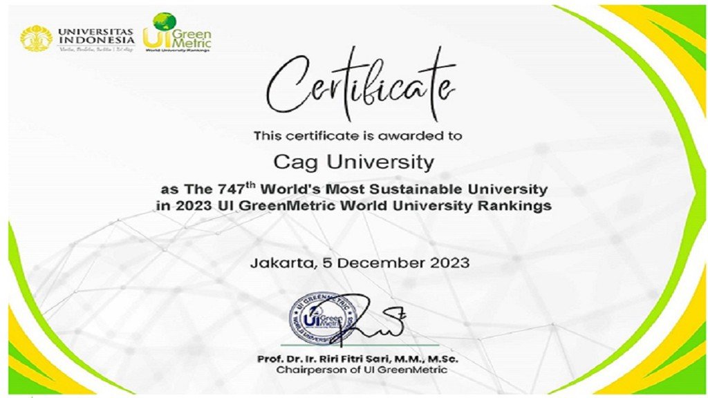 Üniversitemizin UI GreenMetric Dünya Üniversiteler Derecelendirmesinde Üstün Başarısı